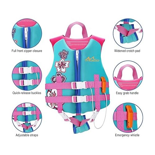  MoKo Swimming Vest for Kids 46-77 lbs, Clearance Children Swim Vests Water Activity Equipment Cute Pattern Watersports Swimming Device for Toddlers Boys Girls, L Size - Lake Blue