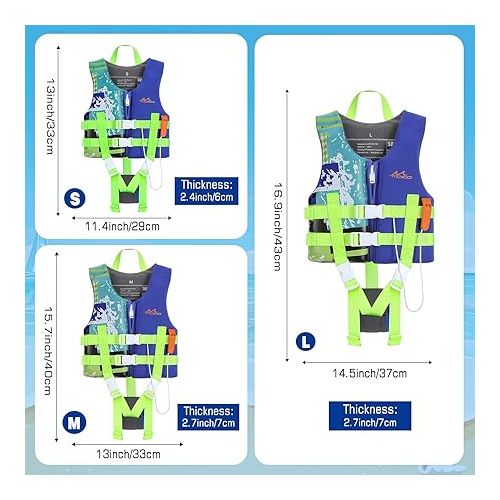  MoKo Swimming Vest for Kids 46-77 lbs, Clearance Children Swim Vests Water Activity Equipment Cute Pattern Watersports Swimming Device for Toddlers Boys Girls, L Size - Indigo