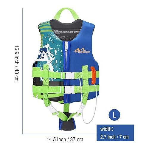  MoKo Swimming Vest for Kids 46-77 lbs, Clearance Children Swim Vests Water Activity Equipment Cute Pattern Watersports Swimming Device for Toddlers Boys Girls, L Size - Indigo