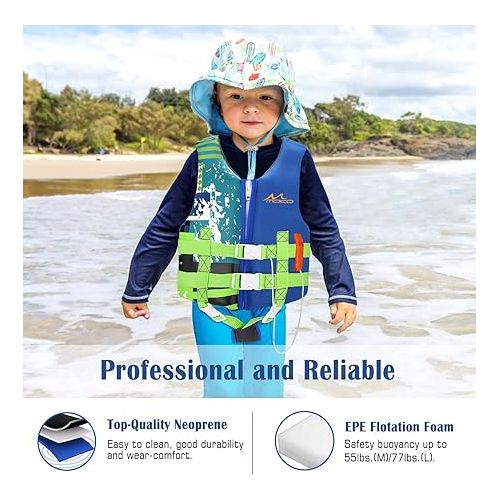  MoKo Swimming Vest for Kids 46-77 lbs, Clearance Children Swim Vests Water Activity Equipment Cute Pattern Watersports Swimming Device for Toddlers Boys Girls, L Size - Indigo