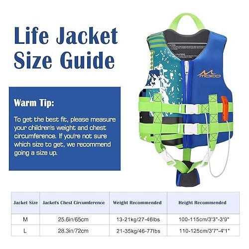  MoKo Swimming Vest for Kids 46-77 lbs, Clearance Children Swim Vests Water Activity Equipment Cute Pattern Watersports Swimming Device for Toddlers Boys Girls, L Size - Indigo