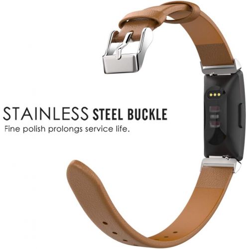  [아마존베스트]MoKo Watch Band Compatible with Fitbit Inspire/Inspire HR, Premium Genuine Leather Replacement Strap with Connector Fit Fitbit Inspire/Inspire HR Heart Rate + Fitness Wristband - B