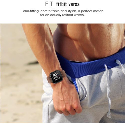  [아마존베스트]MoKo Fitbit Versa/Versa lite Edition/Versa Special Edition Band for Women Men, Premium Genuine Leather Lichee Pattern Replacement Strap for Fitbit Versa Fitness Wristband - Brown