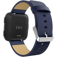 [아마존베스트]MoKo Fitbit Versa/Versa lite Edition/Versa Special Edition Band for Women Men, Premium Genuine Leather Lichee Pattern Replacement Strap for Fitbit Versa Fitness Wristband - Midnigh