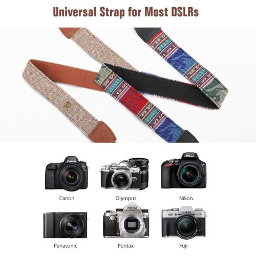  MoKo Camera Strap [2 Pack], Cotton Canvas Braided Adjustable Universal Sling Shoulder Neck Belt for All DSLR Digital Camera Canon, Fuji, Nikon, Olympus, Panasonic, Pentax, Sony - B