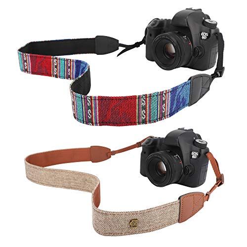  MoKo Camera Strap [2 Pack], Cotton Canvas Braided Adjustable Universal Sling Shoulder Neck Belt for All DSLR Digital Camera Canon, Fuji, Nikon, Olympus, Panasonic, Pentax, Sony - B