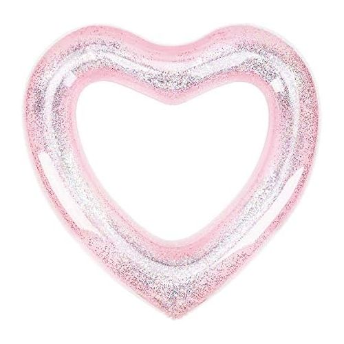  MoKo Glitter Swim Rings, Inflatable Pool Float Tube Summer Swimming Pool Float Ring Heart Shaped Swimming Tube Water Fun Beach Pool Toys for Summer Party for Kids Adults - Pink
