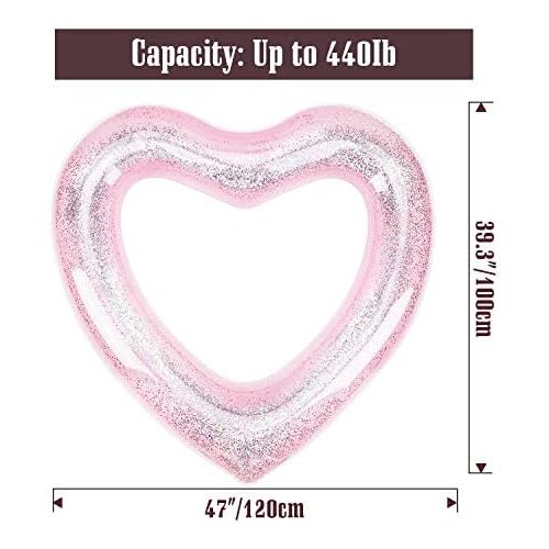  MoKo Glitter Swim Rings, Inflatable Pool Float Tube Summer Swimming Pool Float Ring Heart Shaped Swimming Tube Water Fun Beach Pool Toys for Summer Party for Kids Adults - Pink