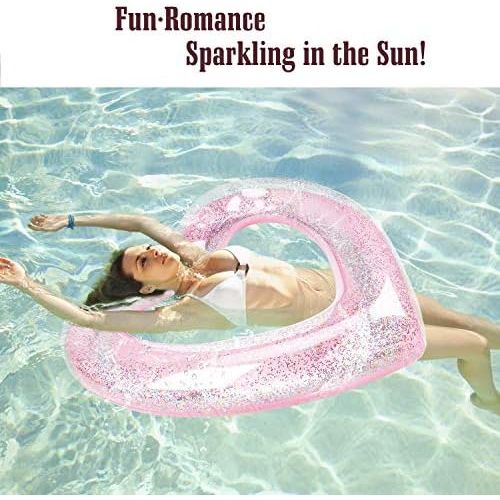  MoKo Glitter Swim Rings, Inflatable Pool Float Tube Summer Swimming Pool Float Ring Heart Shaped Swimming Tube Water Fun Beach Pool Toys for Summer Party for Kids Adults - Pink