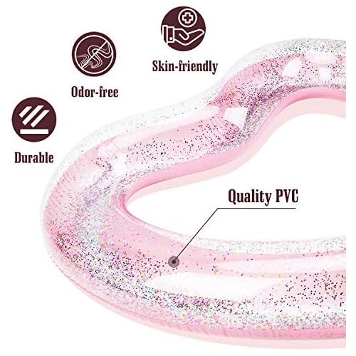  MoKo Glitter Swim Rings, Inflatable Pool Float Tube Summer Swimming Pool Float Ring Heart Shaped Swimming Tube Water Fun Beach Pool Toys for Summer Party for Kids Adults - Pink