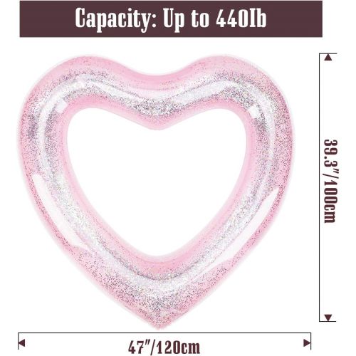  MoKo Glitter Swim Rings, Inflatable Pool Float Tube Summer Swimming Pool Float Ring Heart Shaped Swimming Tube Water Fun Beach Pool Toys for Summer Party for Kids Adults - Pink