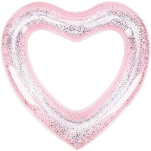  MoKo Glitter Swim Rings, Inflatable Pool Float Tube Summer Swimming Pool Float Ring Heart Shaped Swimming Tube Water Fun Beach Pool Toys for Summer Party for Kids Adults - Pink