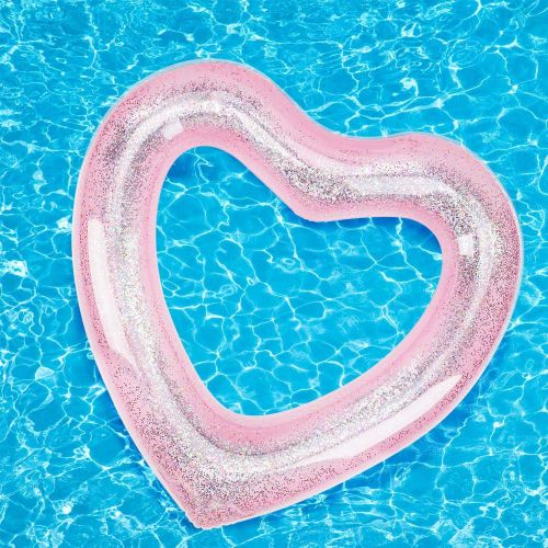  MoKo Glitter Swim Rings, Inflatable Pool Float Tube Summer Swimming Pool Float Ring Heart Shaped Swimming Tube Water Fun Beach Pool Toys for Summer Party for Kids Adults - Pink