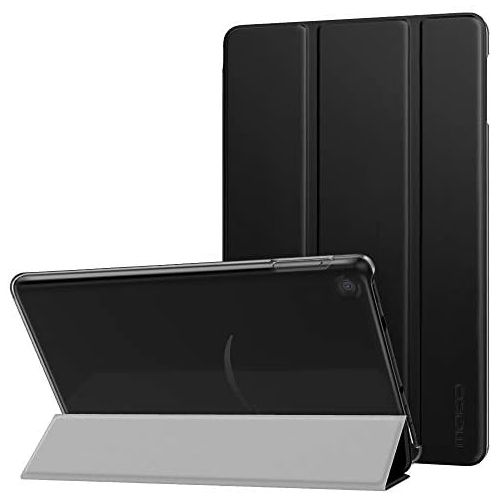  MoKo Case Fits All-New Amazon Kindle Fire 7 Tablet (9th Generation, 2019 Release), PU Leather Trifold Stand Cover Frosted Clear Backshell with Auto Wake/Sleep - Black