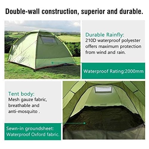  MoKo Waterproof Family Camping Tent, Portable 3 Person Outdoor Instant Cabin Tent, 4-Season Double Layer Dome Tent Sun Shelter for Hiking, Backpacking, Trekking, Mountaineering, Be