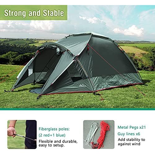  MoKo Emergency Survival Tent, Waterproof Family Camping Dome Tent 3 Person, Portable Outdoor Instant Cabin Tent, 4-Season Double Layer Sun Shelter Shade for Hiking, Backpacking, Mo