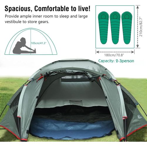  MoKo Emergency Survival Tent, Waterproof Family Camping Dome Tent 3 Person, Portable Outdoor Instant Cabin Tent, 4-Season Double Layer Sun Shelter Shade for Hiking, Backpacking, Mo