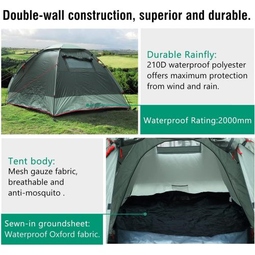  MoKo Emergency Survival Tent, Waterproof Family Camping Dome Tent 3 Person, Portable Outdoor Instant Cabin Tent, 4-Season Double Layer Sun Shelter Shade for Hiking, Backpacking, Mo