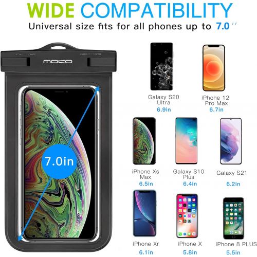  [아마존베스트]MoKo Waterproof Phone Pouch, Underwater Cellphone Case Dry Bag with Lanyard Armband Compatible with iPhone 11/11 Pro Max, X/Xs/Xr/Xs Max, 8/7/6 Plus, Galaxy S20/S10/S9/S8 Plus, S10