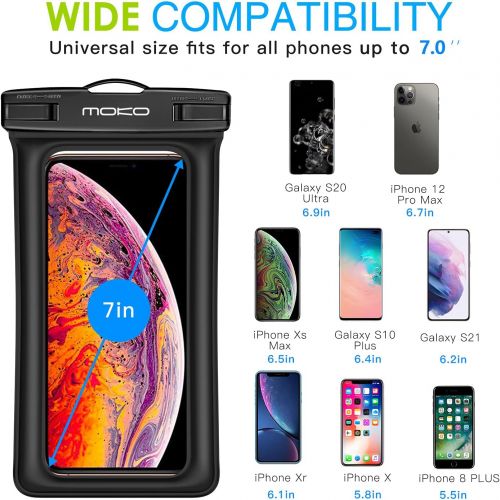  [아마존베스트]MoKo Floating Waterproof Phone Pouch, Floatable Phone Case Dry Bag with Lanyard Armband Compatible with iPhone 12/12 Mini/12 Pro, iPhone 11/11 Pro, X/Xs/Xr/Xs Max,8/7, Samsung S10/
