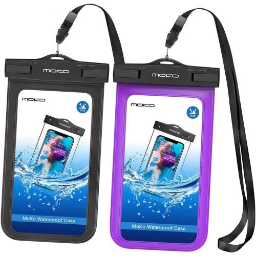  [아마존베스트]MoKo Waterproof Phone Pouch [2 Pack], Underwater Cellphone Case Dry Bag with Lanyard Armband Compatible with iPhone 11/11 Pro Max, X/Xs/Xr/Xs Max, 8/7/6s Plus, Galaxy S20/S10,S9 Pl