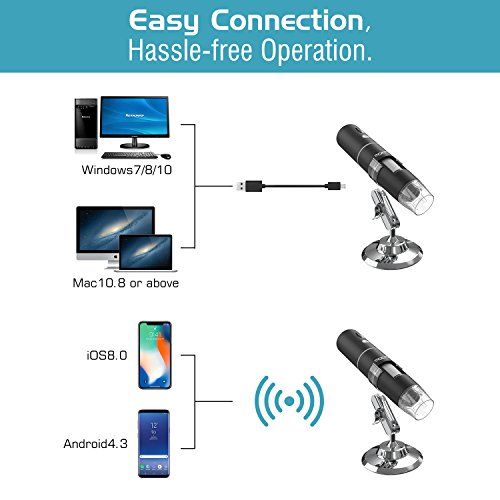  [아마존베스트]MoKo WiFi USB Digital Microscope, HD 2MP Microscope, 1000X Magnification Mini Kids Camera Wireless Endoscope with 8 LEDs, Metal Stand for iPhone/iPad/Windows/Android/iOS, Black