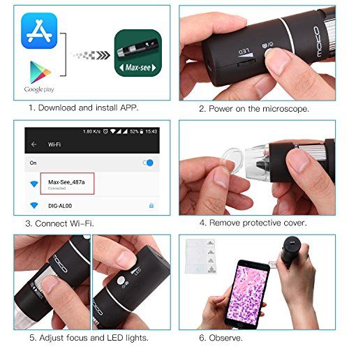  [아마존베스트]MoKo WiFi USB Digital Microscope, HD 2MP Microscope, 1000X Magnification Mini Kids Camera Wireless Endoscope with 8 LEDs, Metal Stand for iPhone/iPad/Windows/Android/iOS, Black