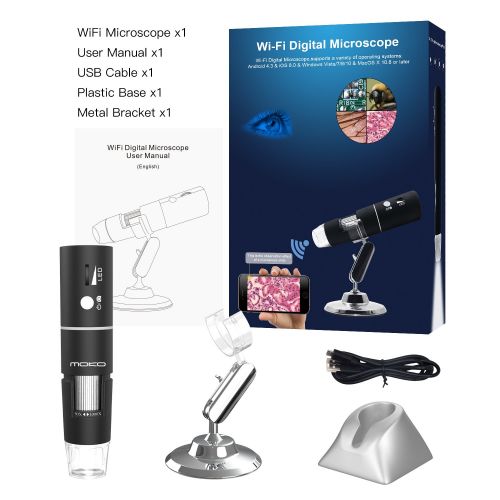  [아마존베스트]MoKo WiFi USB Digital Microscope, HD 2MP Microscope, 1000X Magnification Mini Kids Camera Wireless Endoscope with 8 LEDs, Metal Stand for iPhone/iPad/Windows/Android/iOS, Black