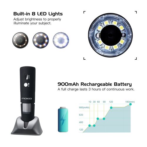  [아마존베스트]MoKo WiFi USB Digital Microscope, HD 2MP Microscope, 1000X Magnification Mini Kids Camera Wireless Endoscope with 8 LEDs, Metal Stand for iPhone/iPad/Windows/Android/iOS, Black