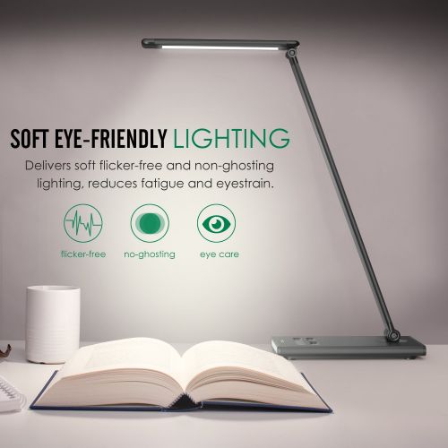  MoKo Dimmable LED Desk Lamp, Built-in Nightlight/Bedside Lamp + USB Charging Port, 10W Touch Control Adjustable Table Lamp, Rugged & Full Aluminum Alloy Body, 6-Level Brightness, 5