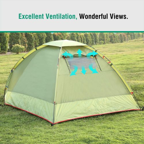  MoKo Waterproof Family Camping Tent, Portable 3 Person Outdoor Instant Cabin, 4-Season Double Layer, Army green