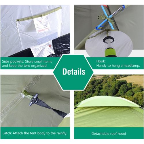  MoKo Waterproof Family Camping Tent, Portable 3 Person Outdoor Instant Cabin, 4-Season Double Layer, Army green