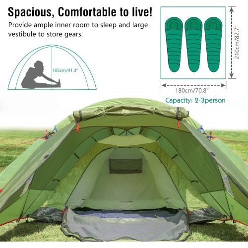  MoKo Waterproof Family Camping Tent, Portable 3 Person Outdoor Instant Cabin, 4-Season Double Layer, Army green