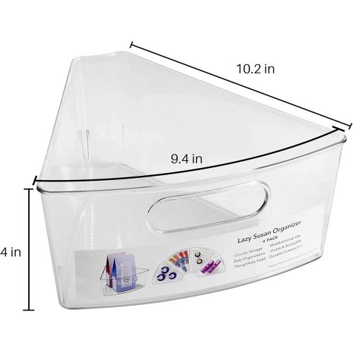  [아마존 핫딜]  [아마존핫딜]MoMA Lazy Susan Organizers (4 Packs), 10”x9.4”x4” Plastic Transparent Kitchen Cabinet Storage Bins, 4 Deep Container, 1/8 Wedge - Food Safe, BPA Free