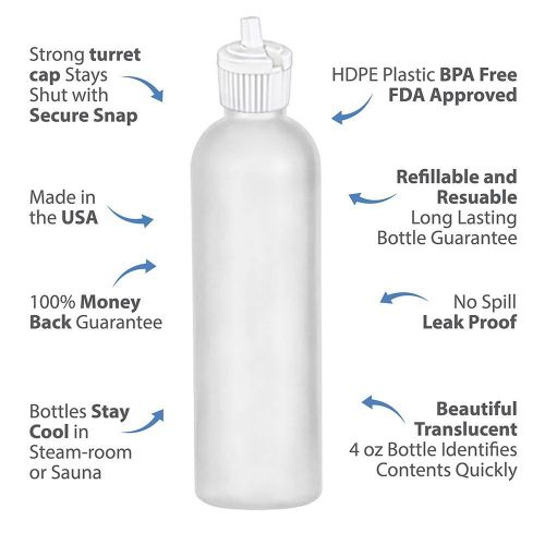  MoYo Natural Labs 4 oz Squirt Bottles, Squeezable Empty Travel Containers, BPA Free HDPE Plastic for Essential Oils,Liquids,Toiletry/Cosmetic Bottles(Neck 24-410) (Pack of 50, HDPE