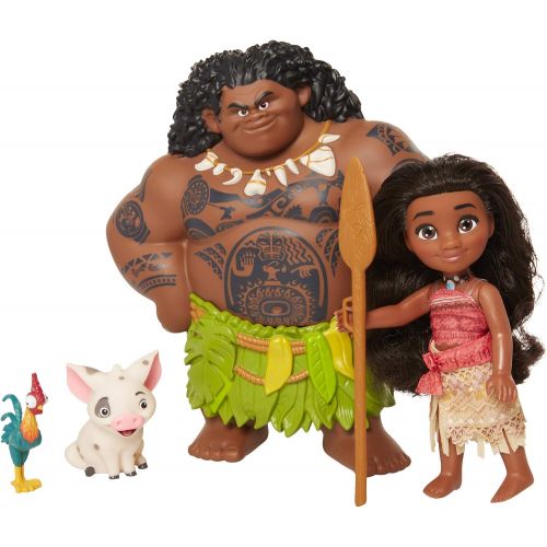  Moana Disney Doll with Maui Demigod Doll Figure, 4 Piece Little Petite Story Telling Gift Set for Girls Ages 3 and Up