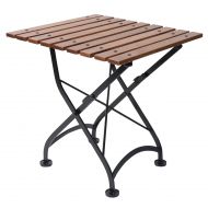 Mobel Designhaus French Cafe Bistro Folding Coffee Table/Bench, Jet Black Frame, European Chestnut Wood Slat Top with Walnut Stain