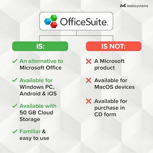  OfficeSuite Personal Compatible with Microsoft® Office Word® Excel® & PowerPoint® and Adobe® PDF - 1 Year License for 1 Windows & 2 Mobile Devices