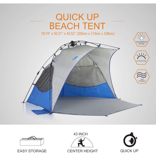  [아마존베스트]Mobihome Beach Tent Sun Shelter Instant Quick Up, Sand & Surf Beach Tents Umbrella & Canopy Easy Setup for Outdoor Camping Fishing, Portable Shade - Extended Porch Included