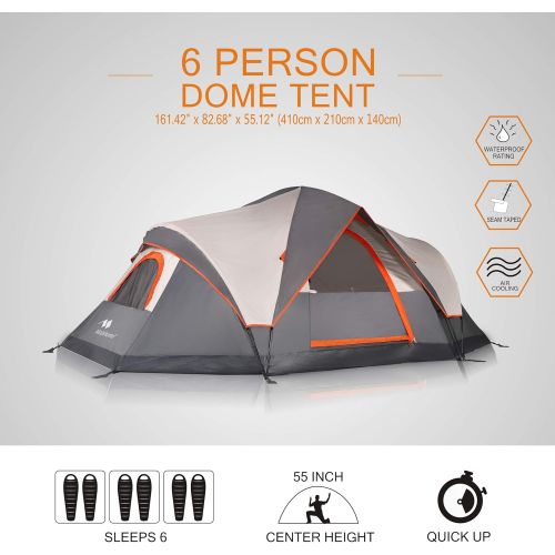  Mobihome 6 Person Tent Family Camping Quick Setup, Instant Extended Pop Up Dome Tents Outdoor, with Water Resistant Rainfly and Mesh Roofs & Door & Windows 13.5 x 7
