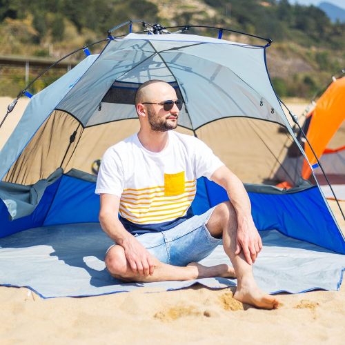  Mobihome Beach Tent Sun Shelter Pop Up, Sand & Surf Beach Shade Tents Umbrella & Portable Canopy Easy Setup for 2-3 Person Outdoor Camping Fishing - with Extended Porch