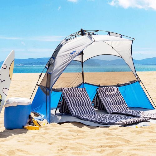  Mobihome Beach Tent Sun Shelter Pop Up, Large 3-4 Person Portable Shade Tents with UPF 50+ Protection, Easy Setup Beach Canopy Umbrellas Windproof for Sand, Surf, Camping, Outdoor - with Ex