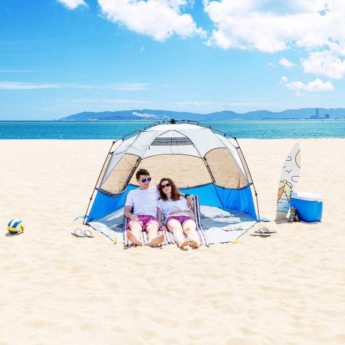  Mobihome Beach Tent Sun Shelter Pop Up, X-Large 4-5 Person Portable Shade Tents with UPF 50+ Protection,Beach Canopy Umbrellas Windproof & Water-Resistant for Sand, Surf, Camping-with Exten