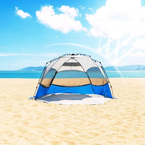 Mobihome Beach Tent Sun Shelter Pop Up, X-Large 4-5 Person Portable Shade Tents with UPF 50+ Protection,Beach Canopy Umbrellas Windproof & Water-Resistant for Sand, Surf, Camping-with Exten