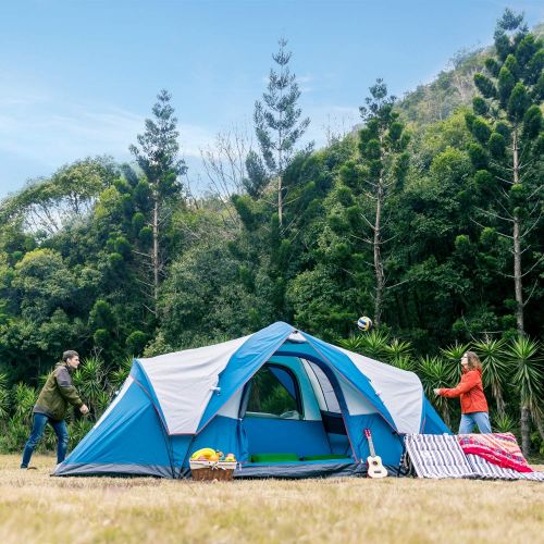  Mobihome 6 Person Tent Family Camping Quick Setup, Instant Extended Pop Up Dome Tents Outdoor, with Water-Resistant Rainfly and Mesh Roofs & Door & Windows - 13.5 x 7