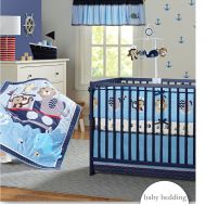 Mobile Brandream Nautical Crib Bedding Sets with Bumper Blue Baby Boy Bedding Sets, Ocean Whale Monkey Giraffe Elephant Printed, 8 Pieces
