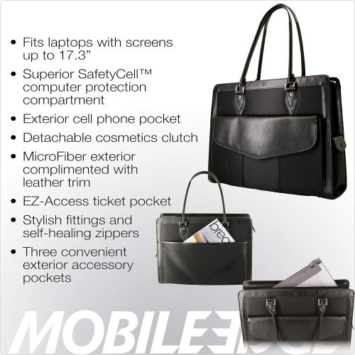  Mobile Edge Womens Black wBlack Leather Trim, Geneva 17 Inch Business Laptop Tote Bag, Superior SafetyCell Computer Protection Compartment, Business, Travel, Students MEGN1L