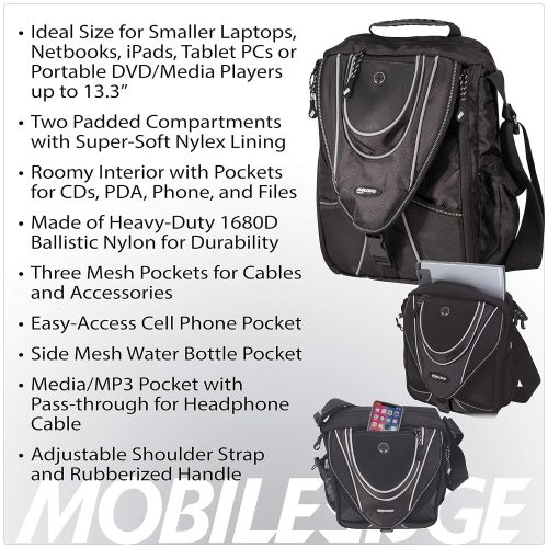  Mobile Edge Black/Silver Mini Messenger Bag for Laptops, Chromebooks, Tablets, iPads Up to 13.3 Inch, for Men, Women, Students MEMMS2