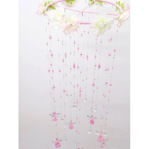  MobileSuncatchers Pink Angel  Fairy and Flower Hanging Chandelier Crystal Suncatcher Mobile Baby Room Decoration