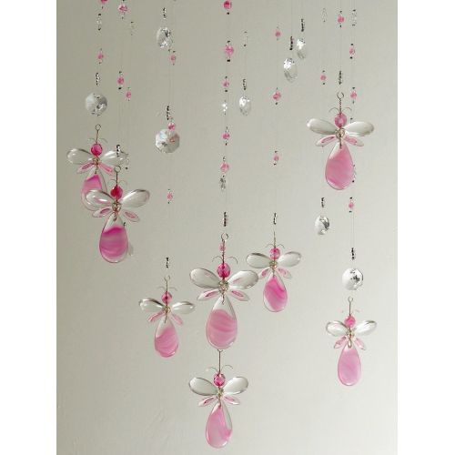  MobileSuncatchers Pink Angel  Fairy and Flower Hanging Chandelier Crystal Suncatcher Mobile Baby Room Decoration